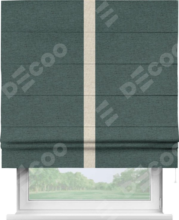 Римская штора «Кортин» с кантом Хайвэй, для проема, ткань стиф димаут сине-зелёный
