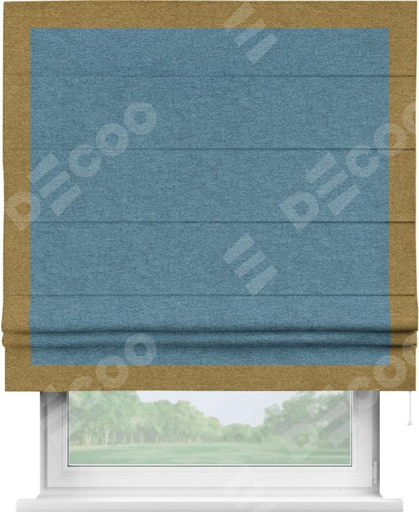 Римская штора «Кортин» с кантом Чесс, для проема, ткань твид блэкаут, светло-синий
