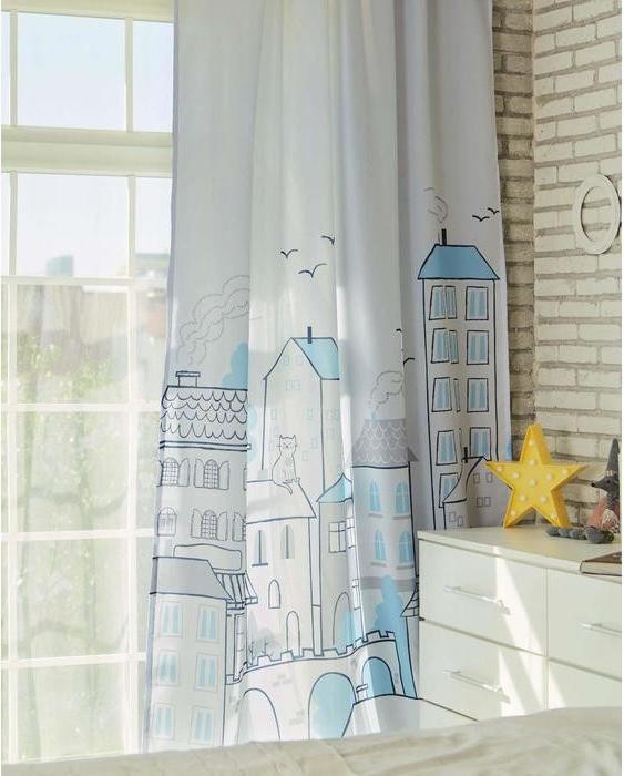 Комплект штор "Этель" Sweet home blue 145*260 см-2 шт, 100% п/э, 140 г/м2