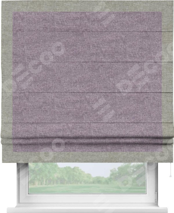 Римская штора «Кортин» для проёма, лён кашемир фиолетовый, с кантом Чесс